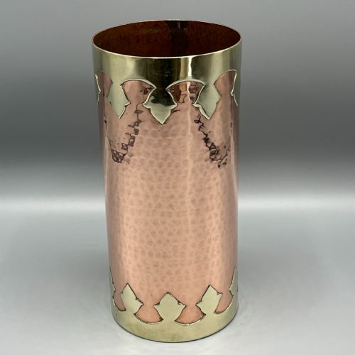 large arts crafts copper brass cylindrical planished vase - CATEGORY: ANTIQUE METAL - DATED 1900