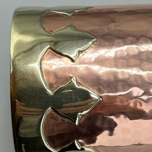 LARGE ARTS CRAFTS COPPER BRASS CYLINDRICAL PLANISHED VASE - ADDITIONAL PHOTO 11