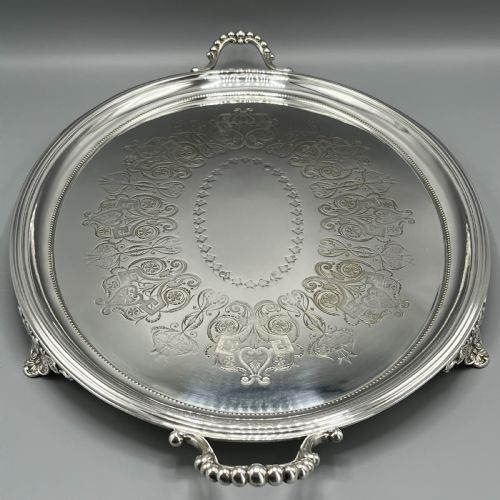 large quality victorian silver plated oval serving tray - CATEGORY: ANTIQUE SILVER - DATED VICTORIAN