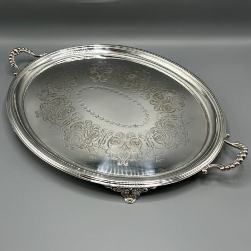 LARGE QUALITY VICTORIAN SILVER PLATED OVAL SERVING TRAY - ADDITIONAL PHOTO 3