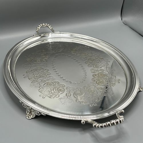 LARGE QUALITY VICTORIAN SILVER PLATED OVAL SERVING TRAY - ADDITIONAL PHOTO 4