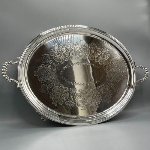 LARGE QUALITY VICTORIAN SILVER PLATED OVAL SERVING TRAY - ADDITIONAL PHOTO 6