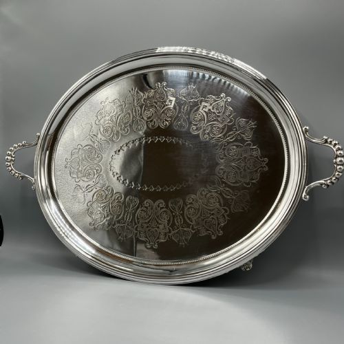 LARGE QUALITY VICTORIAN SILVER PLATED OVAL SERVING TRAY - ADDITIONAL PHOTO 7