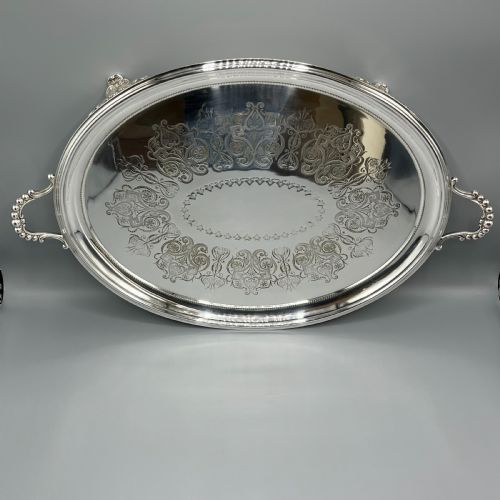 LARGE QUALITY VICTORIAN SILVER PLATED OVAL SERVING TRAY - ADDITIONAL PHOTO 8