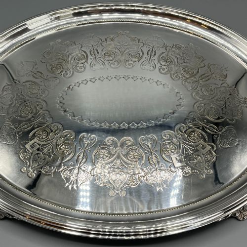 LARGE QUALITY VICTORIAN SILVER PLATED OVAL SERVING TRAY - ADDITIONAL PHOTO 13