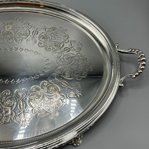 LARGE QUALITY VICTORIAN SILVER PLATED OVAL SERVING TRAY - ADDITIONAL PHOTO 14
