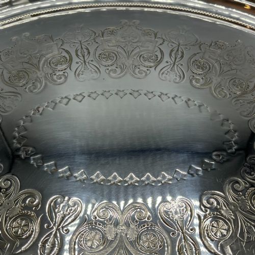 LARGE QUALITY VICTORIAN SILVER PLATED OVAL SERVING TRAY - ADDITIONAL PHOTO 18