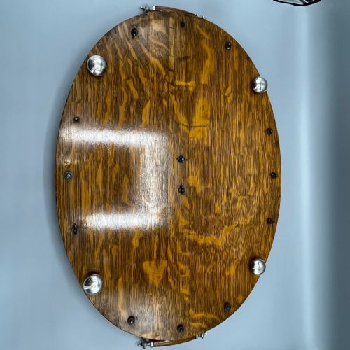 LARGE EDWARDIAN ENGLISH OAK SILVER PLATED OVAL GALLERY TRAY - ADDITIONAL PHOTO 16