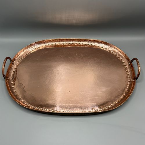 LARGE ARTS CRAFTS SOLID COPPER SERVING TRAY WITH TWIN HANDLES - ADDITIONAL PHOTO 1