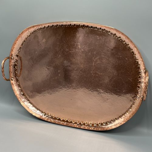 LARGE ARTS CRAFTS SOLID COPPER SERVING TRAY WITH TWIN HANDLES - ADDITIONAL PHOTO 5