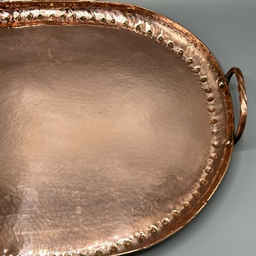 LARGE ARTS CRAFTS SOLID COPPER SERVING TRAY WITH TWIN HANDLES - ADDITIONAL PHOTO 10