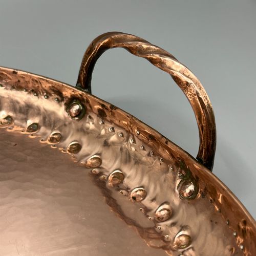 LARGE ARTS CRAFTS SOLID COPPER SERVING TRAY WITH TWIN HANDLES - ADDITIONAL PHOTO 11