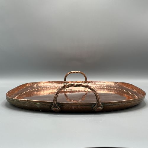 LARGE ARTS CRAFTS SOLID COPPER SERVING TRAY WITH TWIN HANDLES - ADDITIONAL PHOTO 12