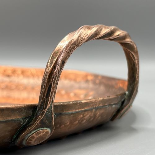 LARGE ARTS CRAFTS SOLID COPPER SERVING TRAY WITH TWIN HANDLES - ADDITIONAL PHOTO 14