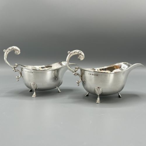 pair art deco period solid sterling silver sauce boats - CATEGORY: ANTIQUE SILVER - DATED 1930