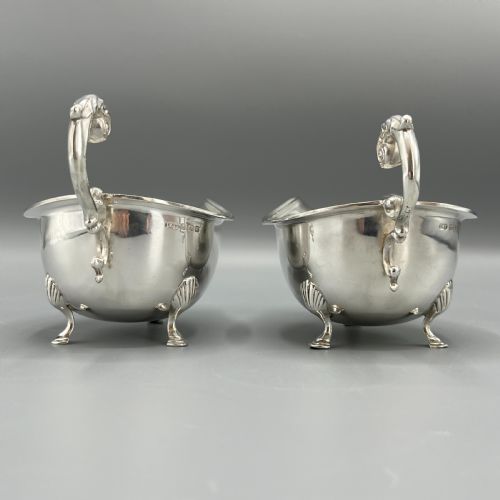 PAIR ART DECO PERIOD SOLID STERLING SILVER SAUCE BOATS - ADDITIONAL PHOTO 2