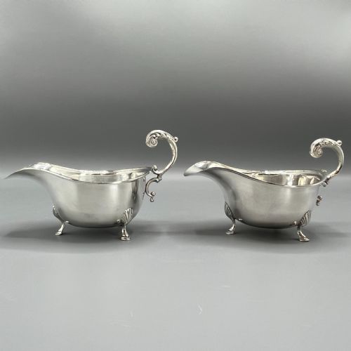 PAIR ART DECO PERIOD SOLID STERLING SILVER SAUCE BOATS - ADDITIONAL PHOTO 5