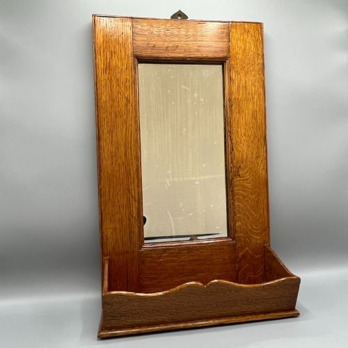 ARTS CRAFTS SOLID OAK HALL WALL MIRROR WITH CANDLE BOX - ADDITIONAL PHOTO 1