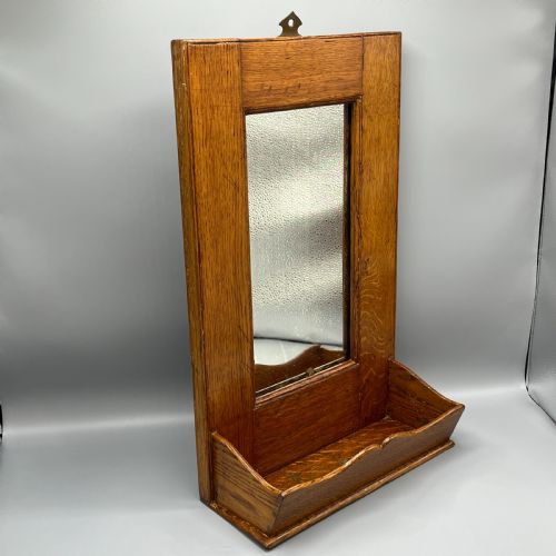 ARTS CRAFTS SOLID OAK HALL WALL MIRROR WITH CANDLE BOX - ADDITIONAL PHOTO 4