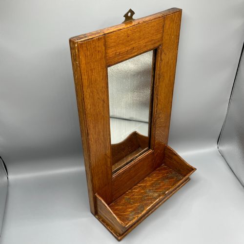 ARTS CRAFTS SOLID OAK HALL WALL MIRROR WITH CANDLE BOX - ADDITIONAL PHOTO 5