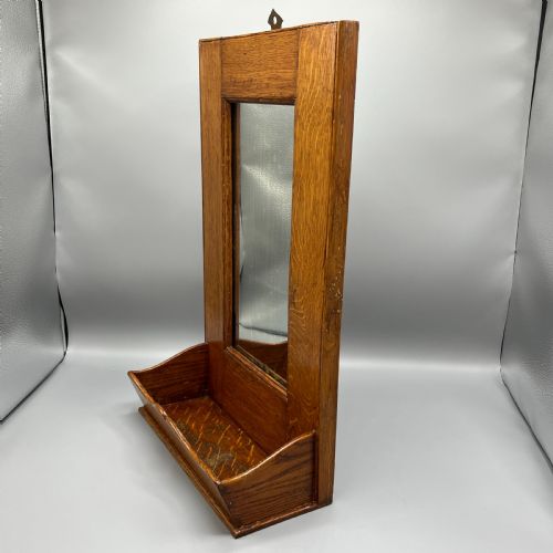 ARTS CRAFTS SOLID OAK HALL WALL MIRROR WITH CANDLE BOX - ADDITIONAL PHOTO 8