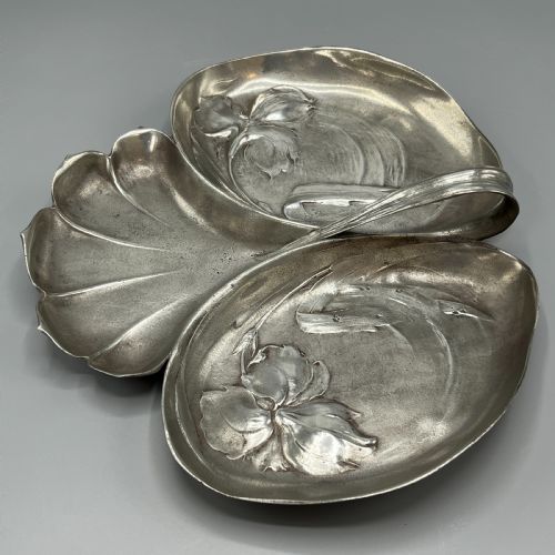 art nouveau jugendstil pewter hors d'oeuvre dish divided serving dish by orivit - CATEGORY: ANTIQUE METAL - DATED 1900