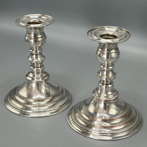 pair quality art deco sheffield silver plated candlesticks - CATEGORY: ANTIQUE SILVER - DATED 1920