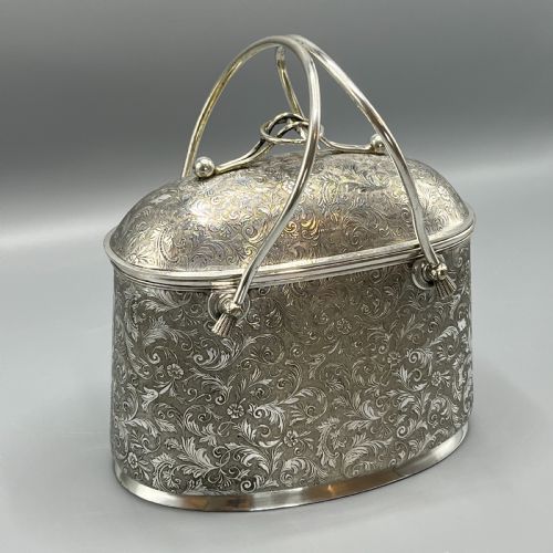 victorian english silver plated biscuit box 1879 by deykin sons - CATEGORY: ANTIQUE SILVER - DATED 1880