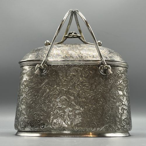 VICTORIAN ENGLISH SILVER PLATED BISCUIT BOX 1879 BY DEYKIN SONS - ADDITIONAL PHOTO 2
