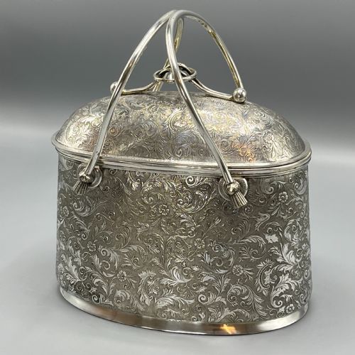 VICTORIAN ENGLISH SILVER PLATED BISCUIT BOX 1879 BY DEYKIN SONS - ADDITIONAL PHOTO 3