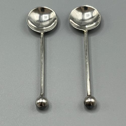 PAIR VICTORIAN SOLID STERLING SILVER SALTS SALT SPOONS IN FITTED CASE - ADDITIONAL PHOTO 7