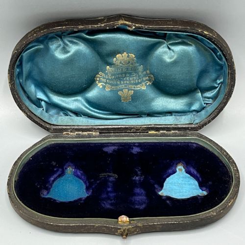 PAIR VICTORIAN SOLID STERLING SILVER SALTS SALT SPOONS IN FITTED CASE - ADDITIONAL PHOTO 17