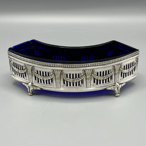 WMF GERMAN SILVER PLATED SMALL CURVED PLANTER TROUGH WITH ORIGINAL BLUE GLASS LINER - ADDITIONAL PHOTO 5
