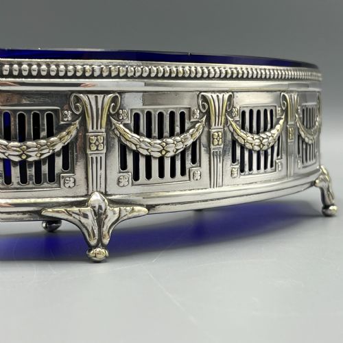 WMF GERMAN SILVER PLATED SMALL CURVED PLANTER TROUGH WITH ORIGINAL BLUE GLASS LINER - ADDITIONAL PHOTO 6