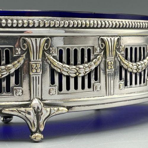 WMF GERMAN SILVER PLATED SMALL CURVED PLANTER TROUGH WITH ORIGINAL BLUE GLASS LINER - ADDITIONAL PHOTO 7