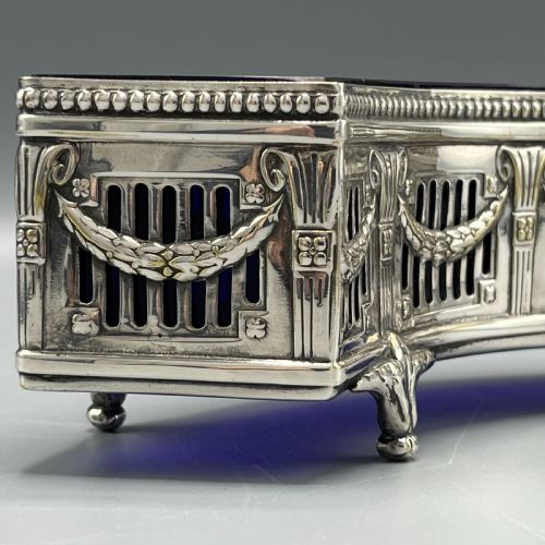 WMF GERMAN SILVER PLATED SMALL CURVED PLANTER TROUGH WITH ORIGINAL BLUE GLASS LINER - ADDITIONAL PHOTO 8