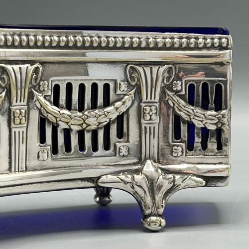 WMF GERMAN SILVER PLATED SMALL CURVED PLANTER TROUGH WITH ORIGINAL BLUE GLASS LINER - ADDITIONAL PHOTO 10