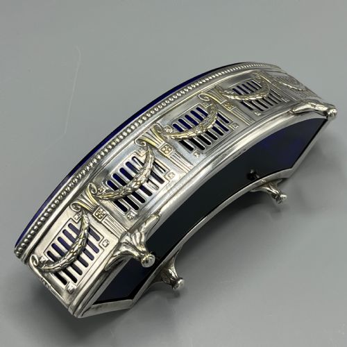 WMF GERMAN SILVER PLATED SMALL CURVED PLANTER TROUGH WITH ORIGINAL BLUE GLASS LINER - ADDITIONAL PHOTO 12