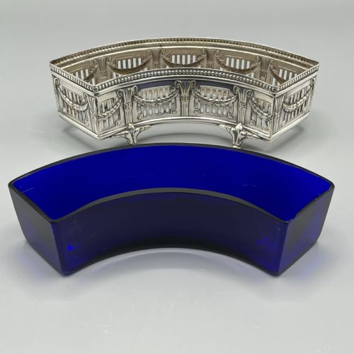 WMF GERMAN SILVER PLATED SMALL CURVED PLANTER TROUGH WITH ORIGINAL BLUE GLASS LINER - ADDITIONAL PHOTO 13