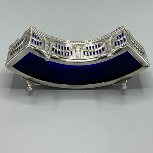 WMF GERMAN SILVER PLATED SMALL CURVED PLANTER TROUGH WITH ORIGINAL BLUE GLASS LINER - ADDITIONAL PHOTO 17