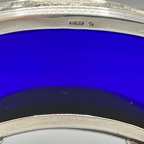 WMF GERMAN SILVER PLATED SMALL CURVED PLANTER TROUGH WITH ORIGINAL BLUE GLASS LINER - ADDITIONAL PHOTO 20