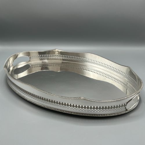 edwardian silver plated oval gallery serving tray - CATEGORY: ANTIQUE SILVER - DATED EDWARDIAN