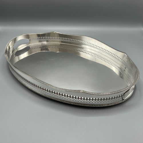 EDWARDIAN SILVER PLATED OVAL GALLERY SERVING TRAY - ADDITIONAL PHOTO 1