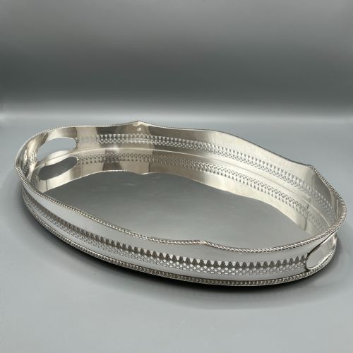 EDWARDIAN SILVER PLATED OVAL GALLERY SERVING TRAY - ADDITIONAL PHOTO 2