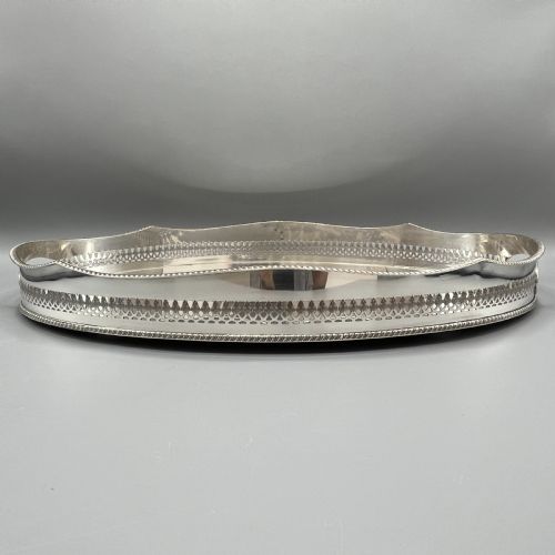 EDWARDIAN SILVER PLATED OVAL GALLERY SERVING TRAY - ADDITIONAL PHOTO 3