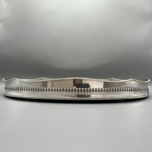 EDWARDIAN SILVER PLATED OVAL GALLERY SERVING TRAY - ADDITIONAL PHOTO 4