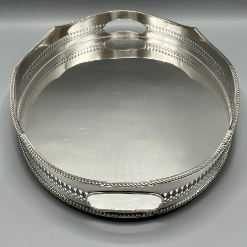 EDWARDIAN SILVER PLATED OVAL GALLERY SERVING TRAY - ADDITIONAL PHOTO 5