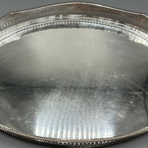 EDWARDIAN SILVER PLATED OVAL GALLERY SERVING TRAY - ADDITIONAL PHOTO 7