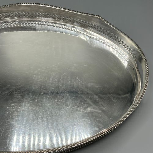 EDWARDIAN SILVER PLATED OVAL GALLERY SERVING TRAY - ADDITIONAL PHOTO 8