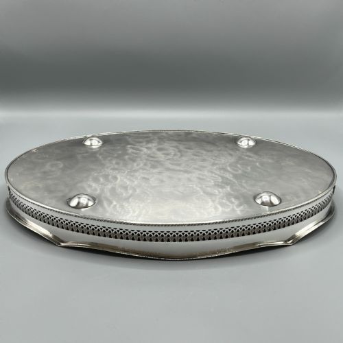 EDWARDIAN SILVER PLATED OVAL GALLERY SERVING TRAY - ADDITIONAL PHOTO 14